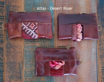 Leather Vintage Kilim Coin Purse, Key Chain Pouch, Handy Storage Zipped Pouch