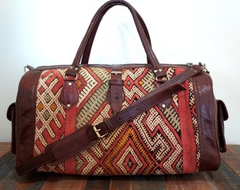 Leather and Vintage Kilim Duffle - Limited Edition! leather duffle, kilim bag, women duffle, weekender, carryon, overnight bag