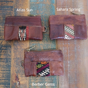 Leather Vintage Kilim Coin Purse, Key Chain Pouch, Handy Storage Zipped Pouch