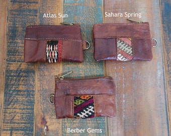 Leather Vintage Kilim Coin Purse, Key Chain Pouch, Handy Storage Zipped Pouch