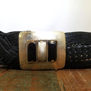 Hand Braided Leather Belt - Rectangle Metal Buckle with Horn Inlay