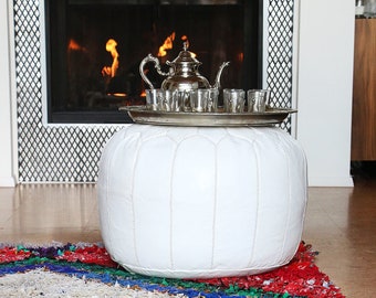 Handmade Moroccan Leather Pouf: Hand-Stitched and Embroidered Ottoman (UNSTUFFED)