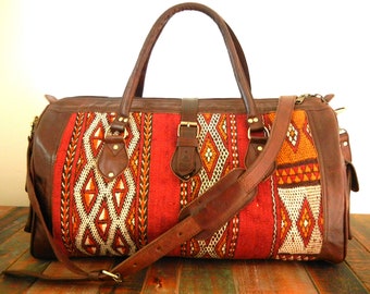 Leather and Vintage Kilim Duffle - Limited Edition! leather duffle, kilim bag, men duffle, women duffle, weekender, carryon, overnight bag