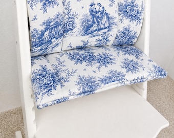 Blue Toile High Chair Cushion | Stokke Tripp Trapp Compatible Seat Pad | French Country Baby