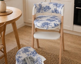 Handmade Blue Toile de Jouy Cushion Compatible with Mockingbird High Chair, French Country Baby Seat Pad