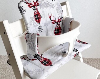 Wipeable High Chair Cushion: Stokke Tripp Trapp Compatible, Christmas Deer