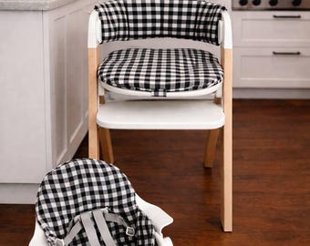 Mockingbird-kinderstoelkussen, waterdicht zitkussen met zwarte en witte gingham-ruit