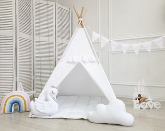 Teepee Tent, Kids Tent, Play Tent , teepee tent , playhouse , organic cotton teepee , tipi neutral , beige teepee , teepee , white nursery