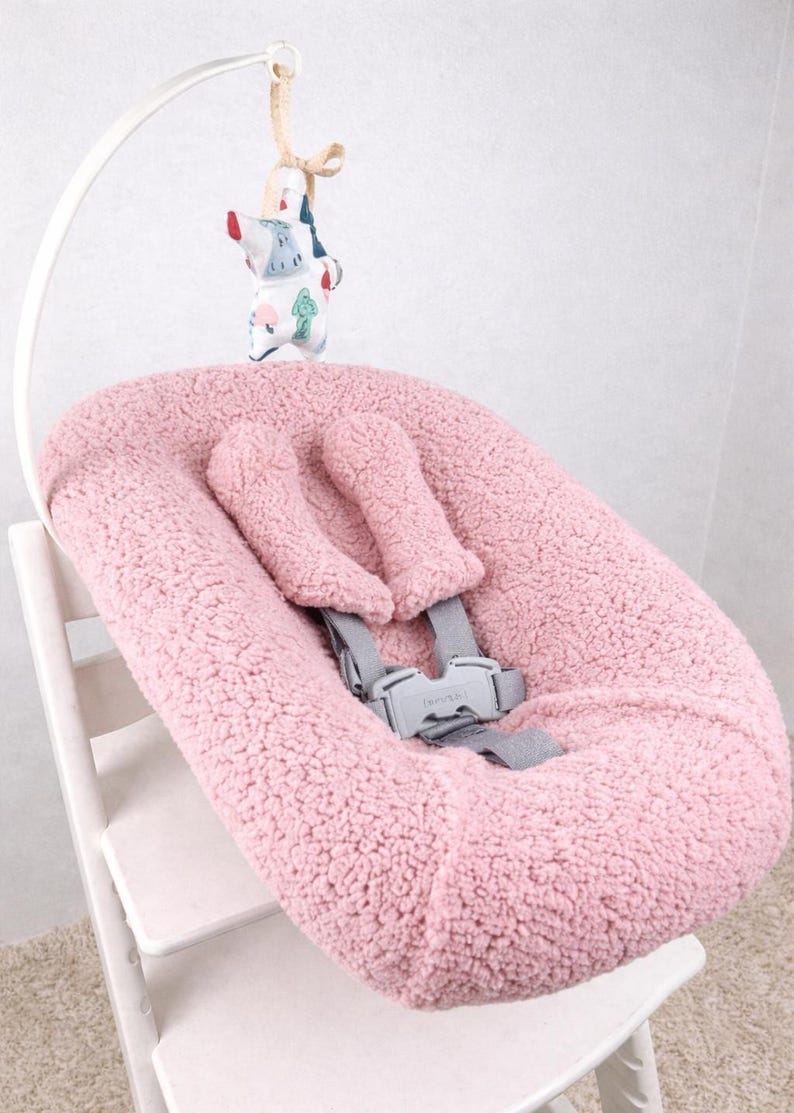 Överdrag till Stokke Tripp Trapp Newborn Set, Reservöverdrag till babysäng, Sherpa-sittdel, Kuddeöverdrag till barnstol pink