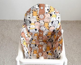 Cojín lavable de algodón para trona: forro con estampado animal para IKEA Antilop