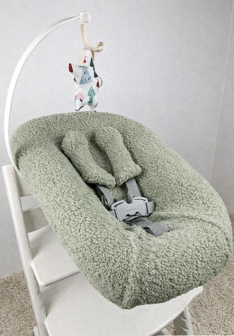 Överdrag till Stokke Tripp Trapp Newborn Set, Reservöverdrag till babysäng, Sherpa-sittdel, Kuddeöverdrag till barnstol olive