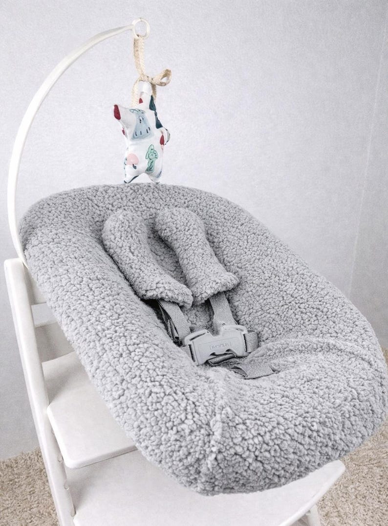 Överdrag till Stokke Tripp Trapp Newborn Set, Reservöverdrag till babysäng, Sherpa-sittdel, Kuddeöverdrag till barnstol gray