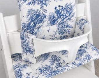 Blue Toile High Chair Cushion | Stokke Tripp Trapp Compatible Cushion | French Country Baby Chair Pad | Farmhouse | Wipeable Seat Cushion