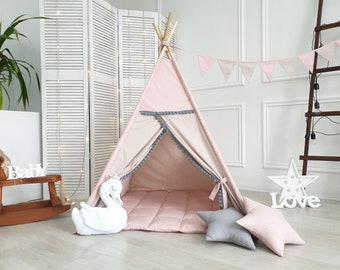 Kids Teepee Tent, Play Tent, kids teepee, teepee tent, teepee for kids , kids teepee tent, Best Teepee tent, Teepees with pompoms