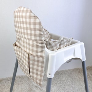Neutral Gingham IKEA ANTILOP Cushion, Ikea Antilop Storage Pocket, Liner for Ikea Antilop Feeding Highchair, Ikea wooden footrest