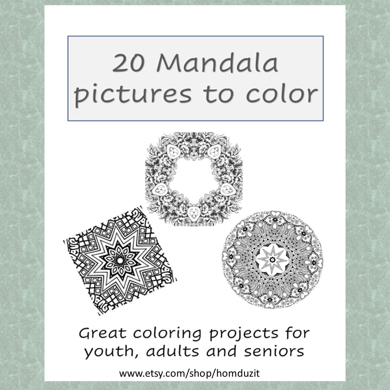 Coloring Mandala Download Printables, 20 Pages, Adult, Youth, Seniors