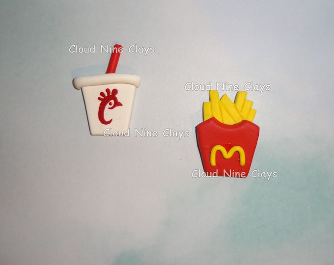 1* Fast food French fries or soft drink clay flat back bow center embellishment crafts jewelry lanyard name tag key chains badge reels