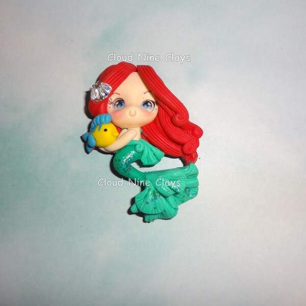 Princess little mermaid flounder fish clay doll bow center jewelry cards frame flat back embellishment crafts key chain badge reel magnet