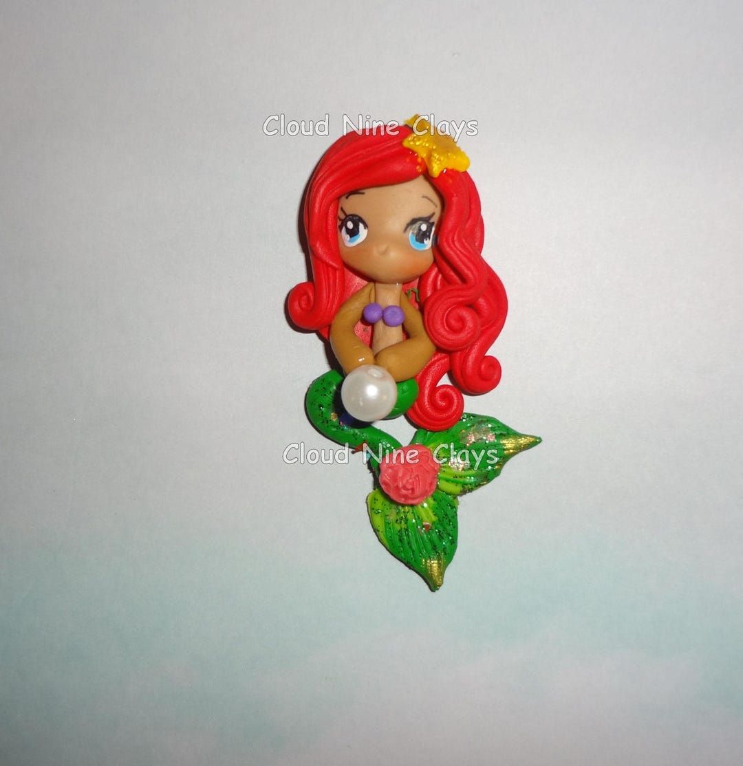 African American Princess Little Mermaid Red Hair W/ Pearl Clay Doll ...