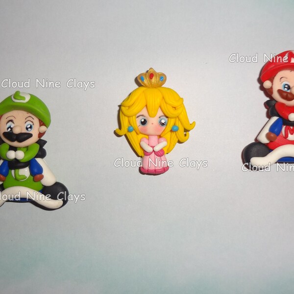 1* Gamer boy Mario Luigi bro video game peach clay doll flat back embellishment crafts lanyards frames needle minder name tag badge reel