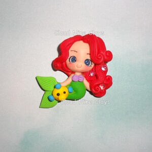 Princess little mermaid fish red hair friend clay doll bow center jewelry cards frame flat back embellishment crafts key chain badge reels image 2