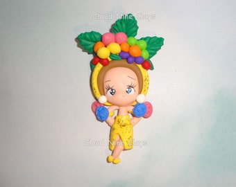 Carmen fruit on head girl costume clay doll flat back embellishment jewelry  bow center crafts lanyard frames cards needle minder key chains