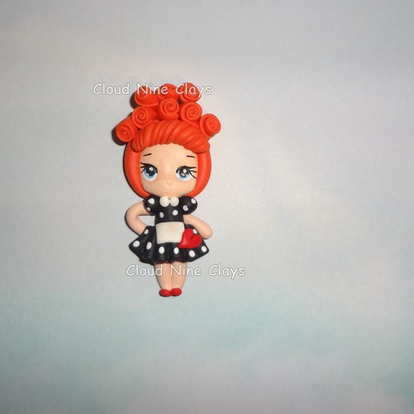 Lucy movie TV star red hair clay doll flat back embellishment jewelry  bow center crafts lanyard frames cards needle minder key chains