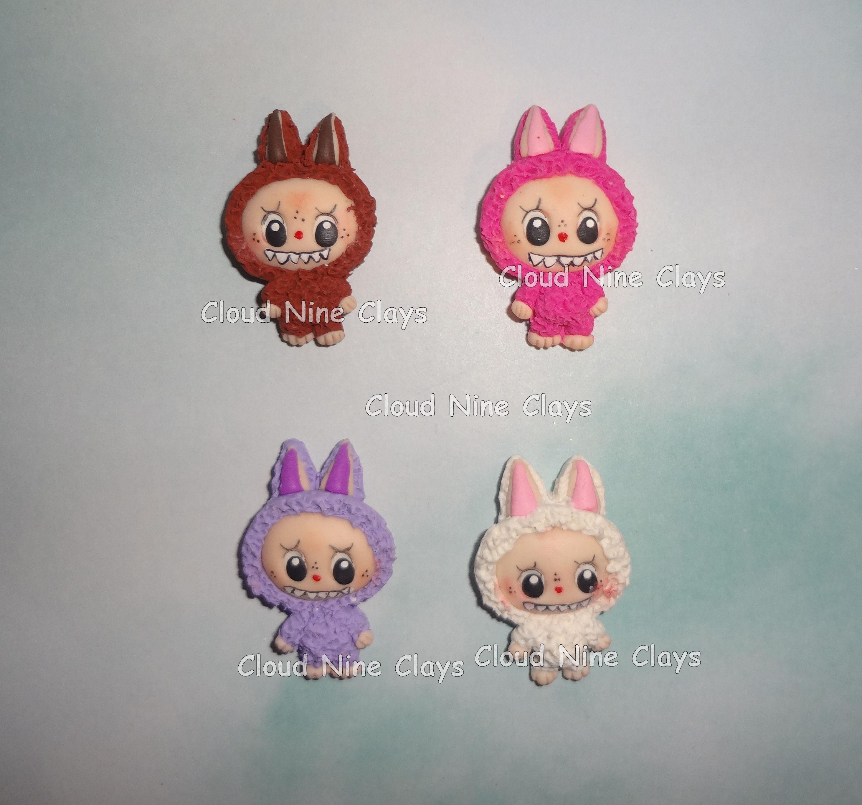 1* monster elves la boo dolls folk brown pink white clay doll flat back embellishment bow center jewelry lanyards frames crafts badge reels