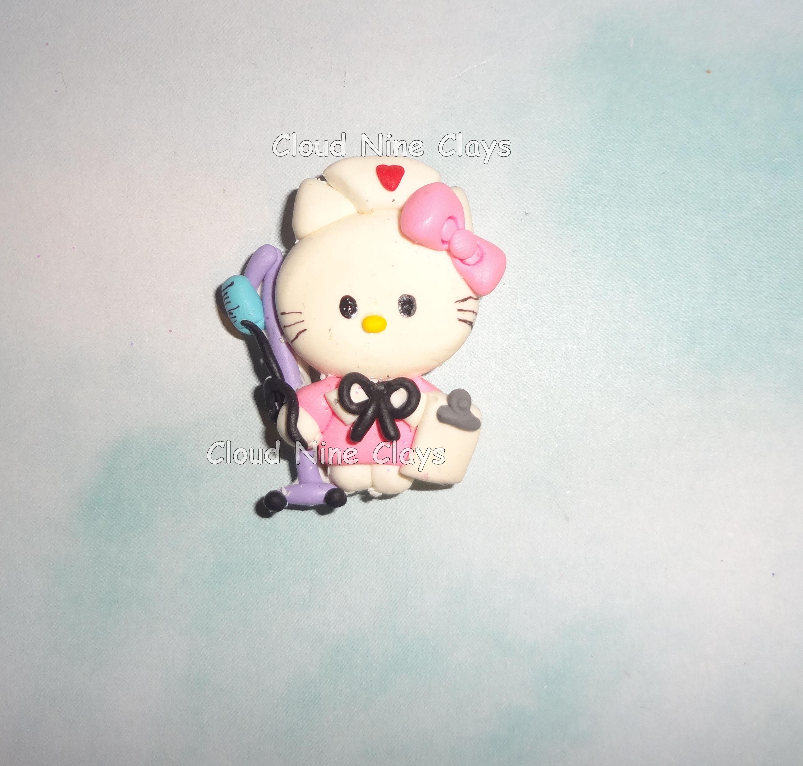 Kitty Nurse Dr. chart medicine hospital clay doll flat back key chain name tags embellishment lanyard crafts badge reel magnets keychains