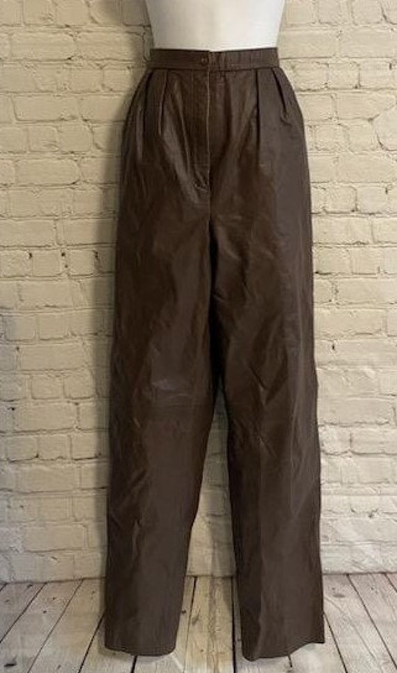 Vintage Retro 90's Leather Pants Pleated Straight Leg… - Gem