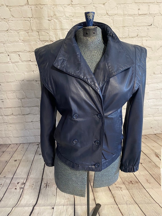 Vintage Donna Sacs Blue Genuine Leather Jacket