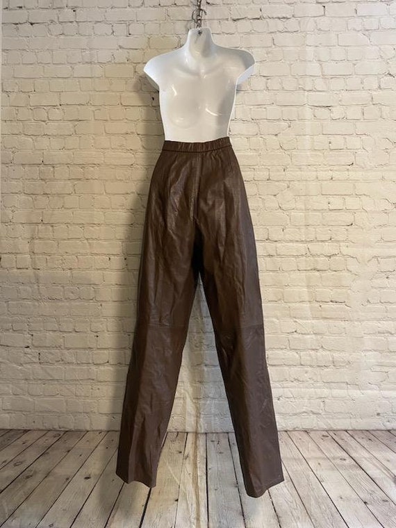 Vintage Retro 90's Leather Pants Pleated Straight… - image 2