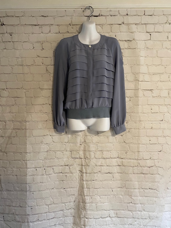Vintage 80's/90's Pleated Gray Long Sleeve Blouse 