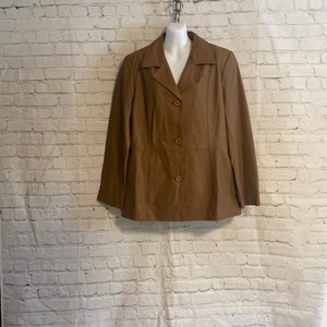 Vintage 90&#39;s Beige/Brown Genuine Leather Button up Blazer Jacket Size Large