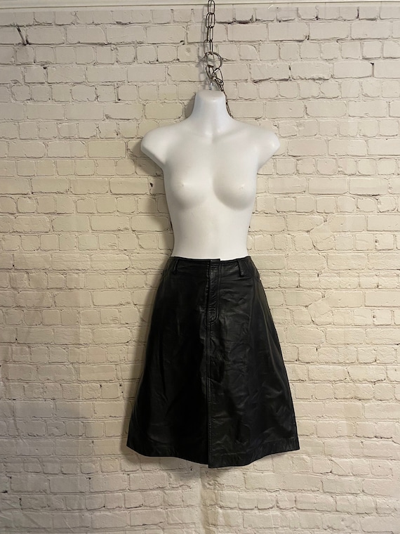 Retro Y2K American Eagle Black Leather Skirt