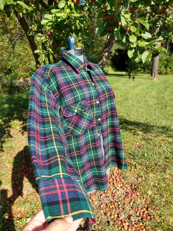 Vintage Plaid Shirt Jacket Men's L Women's XL Uni… - image 3