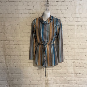 Vintage 90's/Y2K Striped Long Sleeved  Lightweight Turtleneck Blouse