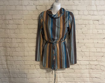 Vintage 90's/Y2K Striped Long Sleeved  Lightweight Turtleneck Blouse