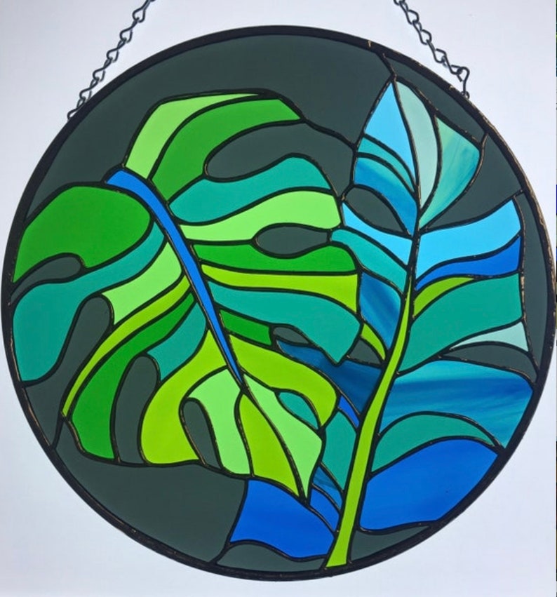 Monstera Leaves Stained Glass Pattern PDF Digital File Etsy