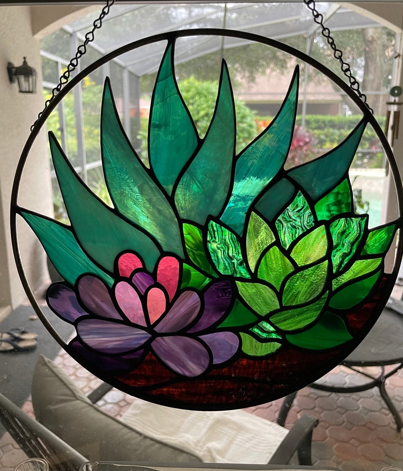 Succulents Stained Glass Pattern PDF Digital File/2 Versions Etsy