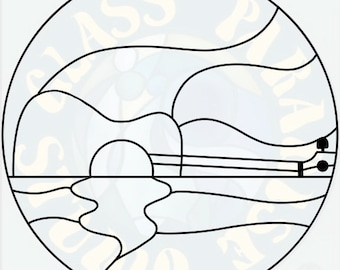 Guitar sunset stained glass pattern PDF, PNG digital file