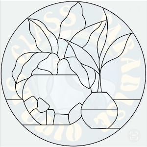 Plants in a window stained glass pattern PDF, PNG digital file