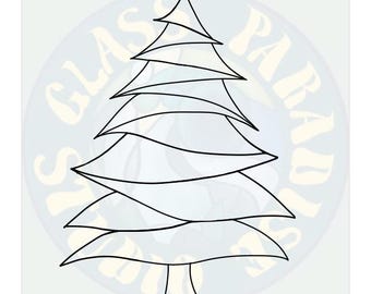 Könnte beinhalten: Eine Schwarzweiß-Zeichnung eines stilisierten Weihnachtsbaums mit mehreren Schichten von Ästen.