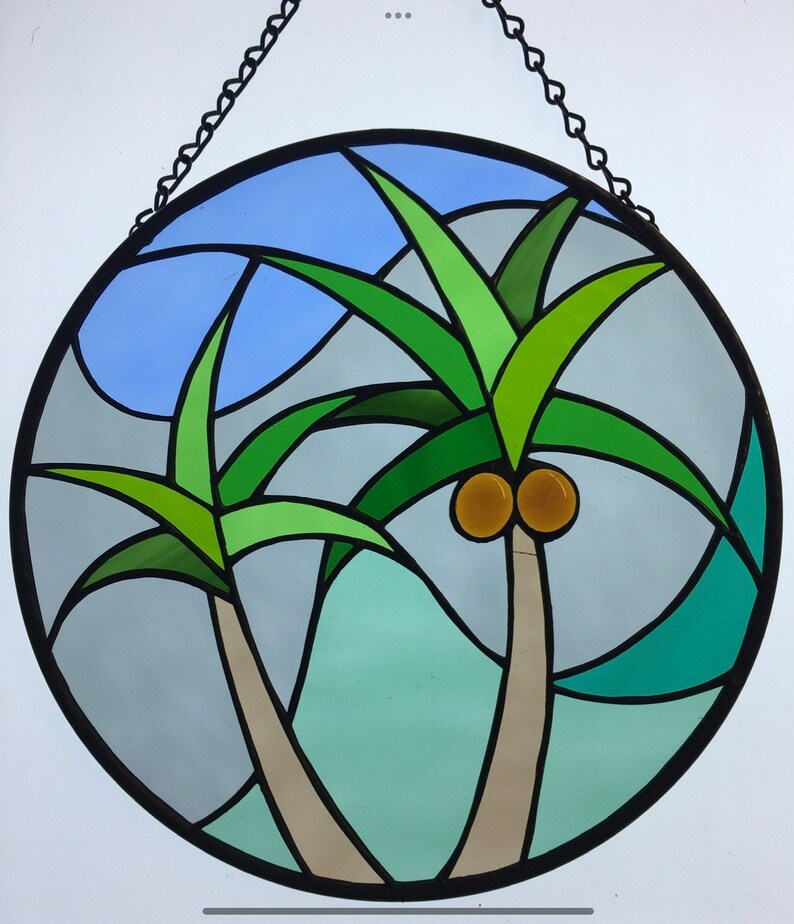 Palm Trees Stained Glass Pattern PDF Digital File Etsy