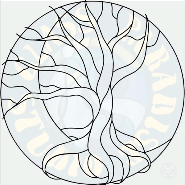 Moon tree Stained Glass Pattern PDF, png Digital File | Stained Glass Tree Suncatcher | Digital Pattern