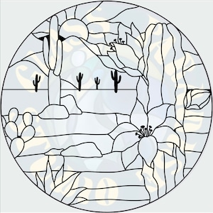 Patrón de vidrieras de paisaje del desierto Archivo digital PDF