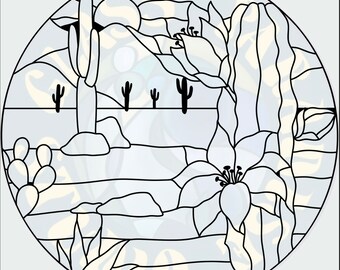 Desert Landscape Stained Glass Pattern PDF Digital File