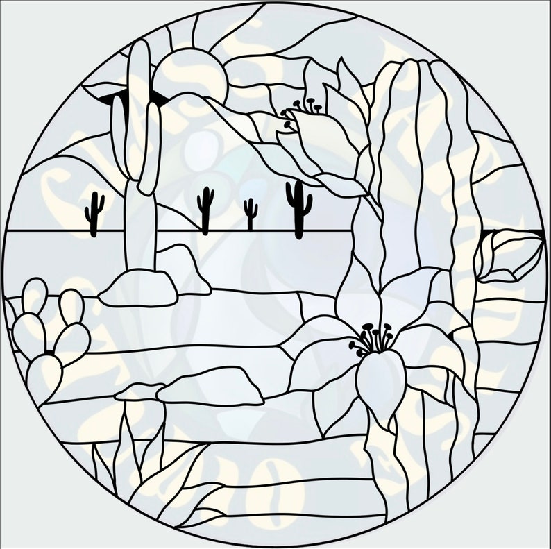 Desert Landscape Stained Glass Pattern PDF Digital File - Etsy