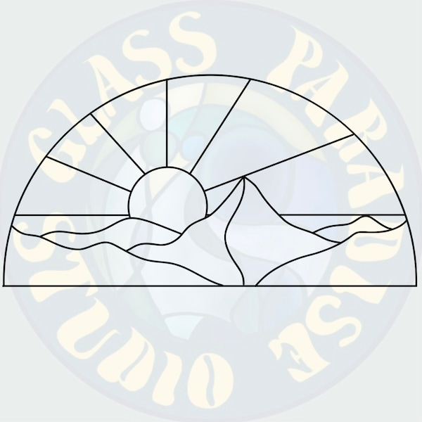 山の夕日のステンドグラスのパターン PDF デジタルファイル