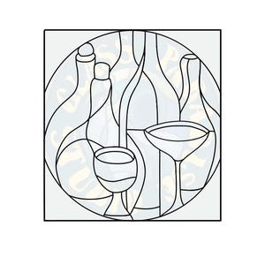 Weinflasche abstrakt Glasmalerei Muster PDF Digitale Datei / Kreis und Quadrat